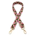 Detail of adjustable geometric pink and green woven shoulder strap with gold metal clasp - Style 4 Pink Green (Silver Buckle)