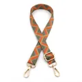 Close-up of geometric patterned colorful bag strap with golden metal lobster clasps - Style 9 Orange Matcha Green (Silver Buckle)