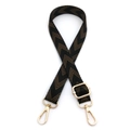 Tracolla regolabile in tela con motivo chevron marrone e moschettoni in metallo dorato - Chiusura in Argento / Nero kaki