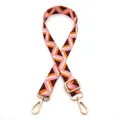 Detail of Style 12 woven shoulder strap with geometric patterns and gold metal buckles - Style 12 Pink Beige Orange Coffee (Silver Buckle)