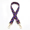 Detail of adjustable geometric woven shoulder strap with gold metal swivel hooks - Style 13 Coffee Dark Gray Blue Pink (Silver Buckle)