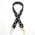 Detail view of the blue and green geometric woven shoulder strap with gold metal hooks - Style 14 Black Green (Silver Buckle)