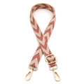 Adjustable chevron canvas bag strap with red and white pattern and gold metal hooks - Beige Red