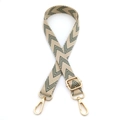 Tracolla regolabile con motivo a spina di pesce e ganci in metallo dorato per borsa - Chiusura in Argento / Beige e Verde