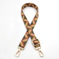Detail of adjustable geometric patterned bag strap with gold metal hooks and buckle - Style 16 Brown Khaki Dark Gray (Silver Buckle)