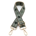 Adjustable ethnic style embroidered shoulder strap with floral pattern and gold metal hooks - No.11 Matcha Green Black Floral