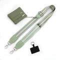 Verstellbarer erbsengrüner Jacquard-Handygurt mit passender Geldbörse und Silberclips - Nr. 14 Matcha Grün Chevron + Matcha Grünes Leder