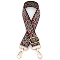 Detail of adjustable ethnic style strap with retro jacquard pattern and gold metal hooks - No.6 Black Beige Wine Red Floral