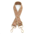 Detail of ethnic embroidery on adjustable camera bag strap with gold metal lobster clasp - No.4 Khaki Brown Floral