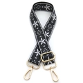 Vue détaillée de la bandoulière ethnique réglable avec broderie florale et boucles dorées - Fermoir en Argent / No.2 Floral Blanc Noir Gris Foncé
