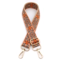 Ethnic style adjustable shoulder strap with orange floral embroidery and gold metal clasps - No.1 Dark Khaki Orange Floral