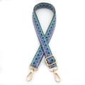 Macro detail of colorful woven pattern and golden metal hardware on adjustable bag strap - Silver Clasp / No.2 Lake Blue Small V-Pattern