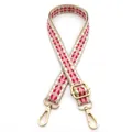 Adjustable woven bag strap with pink and beige ethnic geometric patterns and gold clips - Style 9 Khaki Red