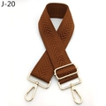 Close-up of brown adjustable guitar style shoulder strap with gold swivel snap hooks - Brown