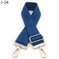 Close-up of navy blue arrow patterned bag strap with durable gold metal hardware detail - Sapphire Blue