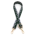 Dettaglio tracolla regolabile con motivo jacquard verde e ganci in metallo oro - Chiusura in Argento / N. 14 Verde Bianco