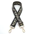 Macro detail of ethnic floral jacquard strap with adjustable golden alloy buckle - Style 1 Black Dark Gray