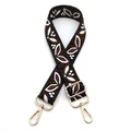 Detail of adjustable ethnic jacquard bag strap with white leaf pattern and gold buckles - Style 2 Black Coffee