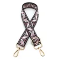 Close-up of ethnic jacquard strap with floral patterns and gold lobster clasps - Style 3 Black Pink