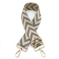 Dettaglio tracolla per borsa con motivo a zigzag beige e grigio e ganci dorati - Chiusura in Argento / Verde Beige (A-3)