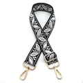 Detail of Style 4 adjustable woven strap with grey leaf embroidery and gold hardware - Style 4 Black Gray