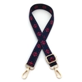 Detailed view of the navy blue woven strap with red anchor jacquard and gold metal clasps - No.3 Blue Red
