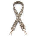 Detail of adjustable woven jacquard bag strap with geometric patterns and gold clips - Dark Khaki