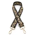 Detail of adjustable floral jacquard bag strap with vintage leaf patterns and gold hardware - Style 6 Black Khaki