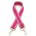Detail view of pink and beige herringbone woven bag strap with golden metal swivel hooks - Rose Pink (No. 3)