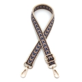 Detail view of 2.5cm jacquard bag strap with arrow pattern and gold metal hooks - Beige Brown Blue