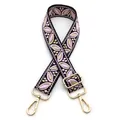 Detail of floral jacquard woven bag strap with golden metal swivel hooks and buckles - Style 8 Black Peach Pink