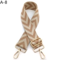 Close-up of adjustable woven shoulder strap with brown chevron pattern and gold metal hooks - Beige Brown (A-8)