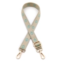 Dettaglio della tracolla jacquard beige con motivi ad ancora blu e ganci dorati - Chiusura in Argento / N. 9 Beige Verde