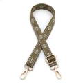 Detail of olive green jacquard bag strap with white anchor pattern and gold hardware - No.2 Army Green