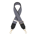 Detail of adjustable woven guitar-style bag strap with blue and white chevron pattern - No.7 Black Blue With Black Leather