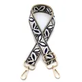 Close-up of beige ethnic bag strap with navy floral jacquard and gold lobster clasps - Style 14 Beige Blue