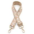 Detail of adjustable floral jacquard bag strap with pink embroidery and gold hardware - Style 15 Beige Orange Pink