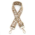 Detail of adjustable khaki ethnic floral embroidered shoulder strap with gold metal hooks - Style 16 Beige Khaki