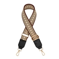 Macro shot of adjustable woven chevron strap with gold buckle and faux leather connectors - No.5 Black Khaki With Black Leather