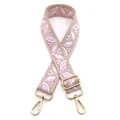 Detail of adjustable floral embroidered bag strap in pink and white with gold metal clips - Style 18 Beige Peach Pink