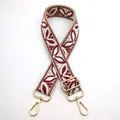 Detail of No. 20 ethnic style floral jacquard bag strap with gold metal swivel hooks - Style 20 Beige Wine Red