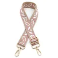 Detail of pink and white floral embroidered strap with golden metal swivel hooks - Style 21 Beige Pink