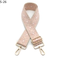 Close-up of pink and silver jacquard diamond pattern bag strap with gold metal lobster hooks - Beige Orange Pink (S-26)