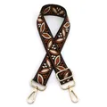 Detail of adjustable woven bag strap with retro leaf patterns and gold metal hardware - Style 22 Black Brown