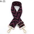 Detail of adjustable woven shoulder strap with pink and black chevron pattern and gold metal hooks - Black Rose Pink (A-21)