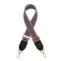 Close-up of adjustable lavender woven shoulder strap with gold-tone metal hooks - No.13 Purple With Black Leather
