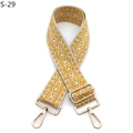 Adjustable geometric jacquard woven bag strap with light gold metal swivel hooks - Beige Yellow (S-29)