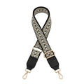 Adjustable woven strap with geometric patterns and gold metal swivel snap hooks - No.15 Black Matcha With Black Leather