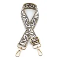 Detail of bohemian floral jacquard bag strap with golden metal lobster clasps - Style 26 Beige Dark Gray