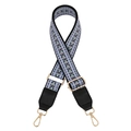 Adjustable woven shoulder strap with geometric wave pattern and gold lobster clasps - Silver Clasp / No.17 Black Blue With Black Leather